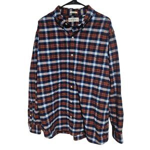 Hawker Rye Orange Plaid Button Up Shirt Mens Size XXL Regular Fit Stretch Oxford